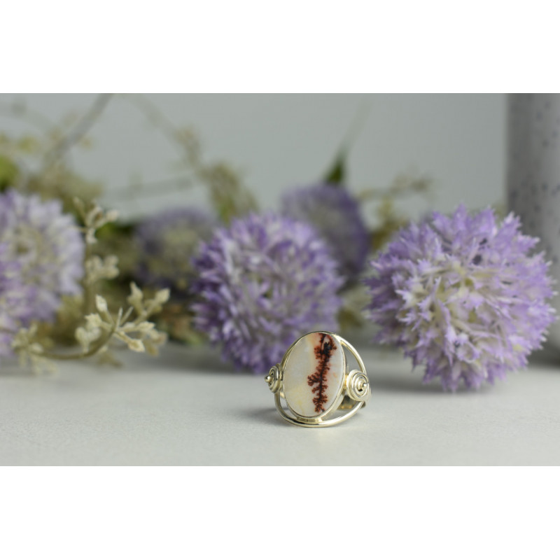 Sky Jewelry Винтажное серебряное кольцо с камнем Моховой Агат