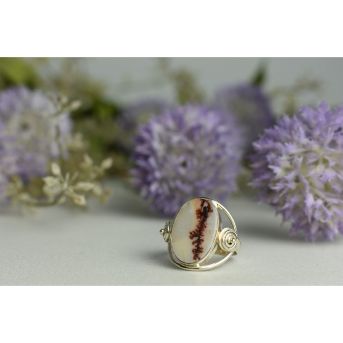 Sky Jewelry Винтажное серебряное кольцо с камнем Моховой Агат