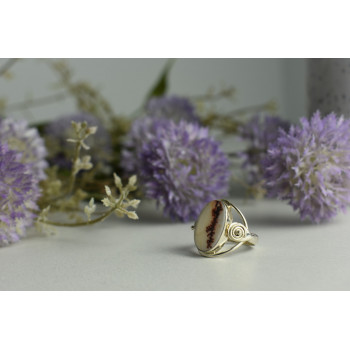 Sky Jewelry Винтажное серебряное кольцо с камнем Моховой Агат