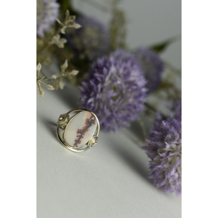 Sky Jewelry Винтажное серебряное кольцо с камнем Моховой Агат