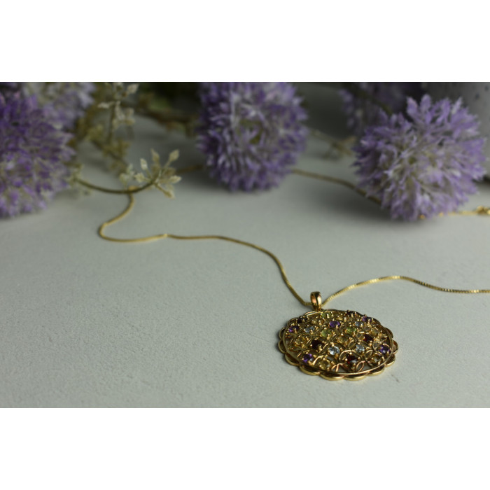 Sky Jewelry Серебряная цепочка с кулоном в позолоте с Натуральными камнями Italy