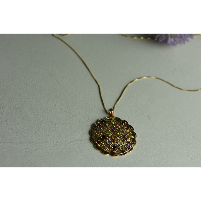 Sky Jewelry Серебряная цепочка с кулоном в позолоте с Натуральными камнями Italy