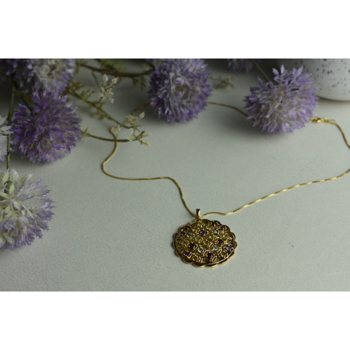 Sky Jewelry Серебряная цепочка с кулоном в позолоте с Натуральными камнями Italy