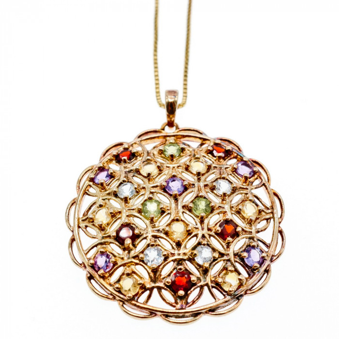 Sky Jewelry Серебряная цепочка с кулоном в позолоте с Натуральными камнями Italy