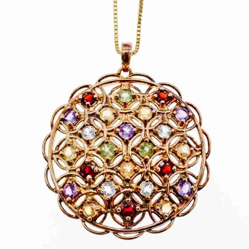Sky Jewelry Серебряная цепочка с кулоном в позолоте с Натуральными камнями Italy