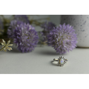 Sky Jewelry Серебряное кольцо с Опалом и Кварцем