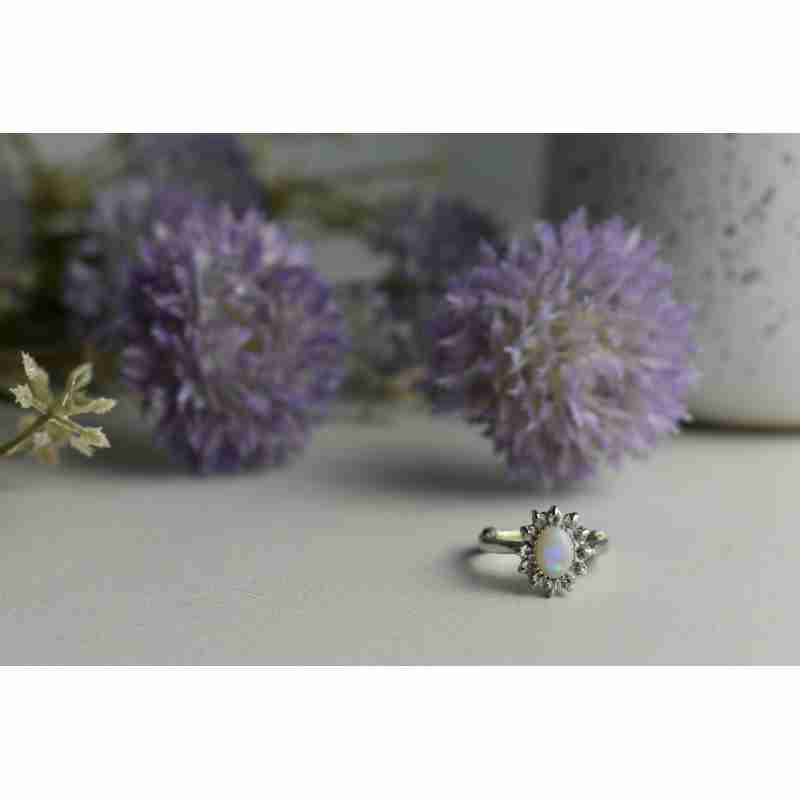 Sky Jewelry Серебряное кольцо с Опалом и Кварцем