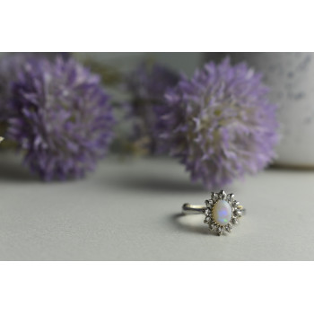 Sky Jewelry Серебряное кольцо с Опалом и Кварцем