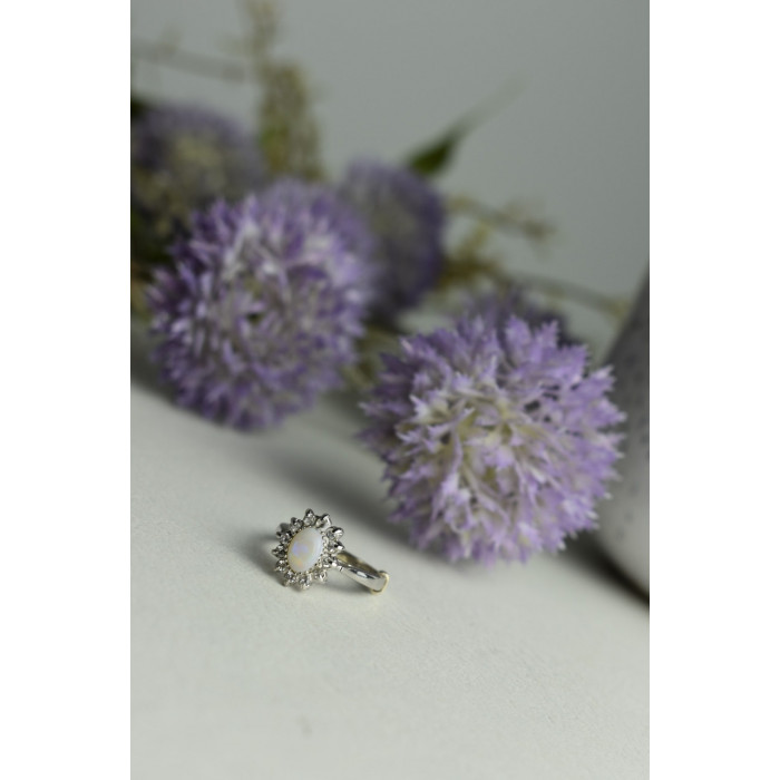 Sky Jewelry Серебряное кольцо с Опалом и Кварцем