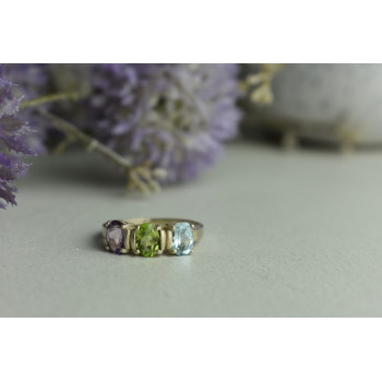 Sky Jewelry Серебряное кольцо с фиолетовым Турмалином , голубой Шпинелью и Перидотом