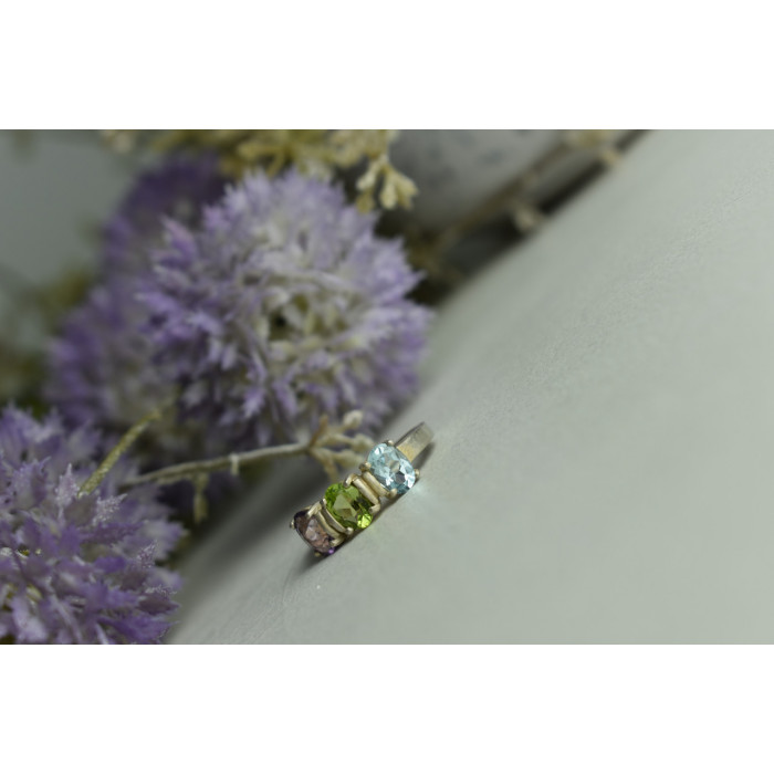 Sky Jewelry Серебряное кольцо с фиолетовым Турмалином , голубой Шпинелью и Перидотом