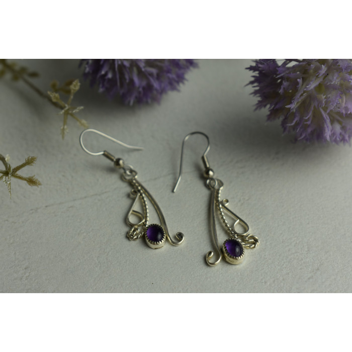 Sky Jewelry Изысканные серебряные серьги  с фиолетовым Иолитом