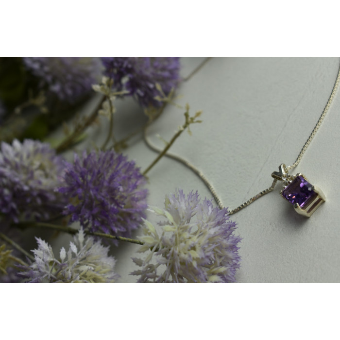 Sky Jewelry Серебряная цепочка с кулоном камни Фиолетовый Турмалин и Гошенит (берилл)