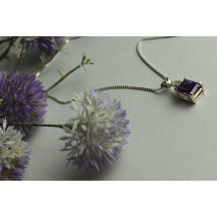 Sky Jewelry Серебряная цепочка с кулоном камни Фиолетовый Турмалин и Гошенит (берилл)