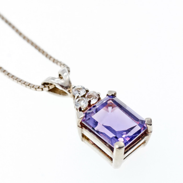 Sky Jewelry Серебряная цепочка с кулоном камни Фиолетовый Турмалин и Гошенит (берилл)