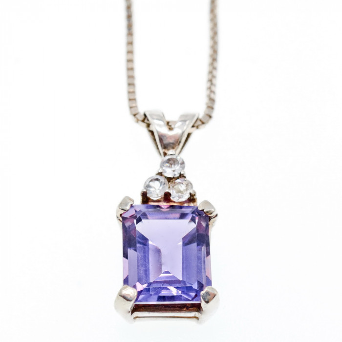 Sky Jewelry Серебряная цепочка с кулоном камни Фиолетовый Турмалин и Гошенит (берилл)