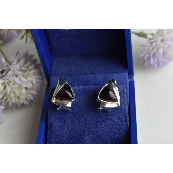 Sky Jewelry Серебряные серьги 925 проба с черным Нефритом