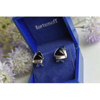 Sky Jewelry Серебряные серьги 925 проба с черным Нефритом