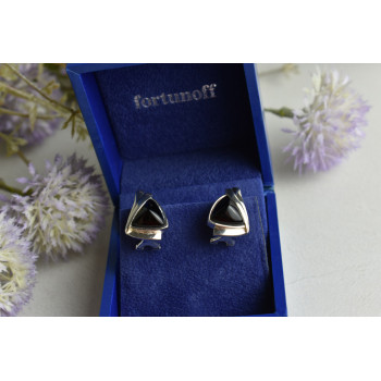 Sky Jewelry Серебряные серьги 925 проба с черным Нефритом