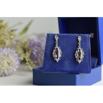 Sky Jewelry Винтажные серебряные серьги-гвоздики с Фиолетовым Турмалином и камнями Морион