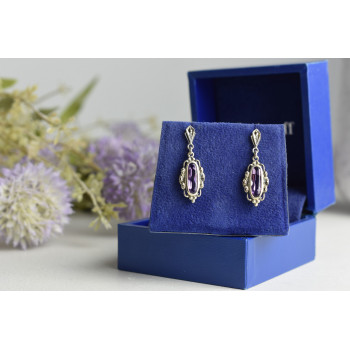 Sky Jewelry Винтажные серебряные серьги-гвоздики с Фиолетовым Турмалином и камнями Морион