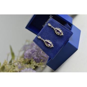 Sky Jewelry Винтажные серебряные серьги-гвоздики с Фиолетовым Турмалином и камнями Морион