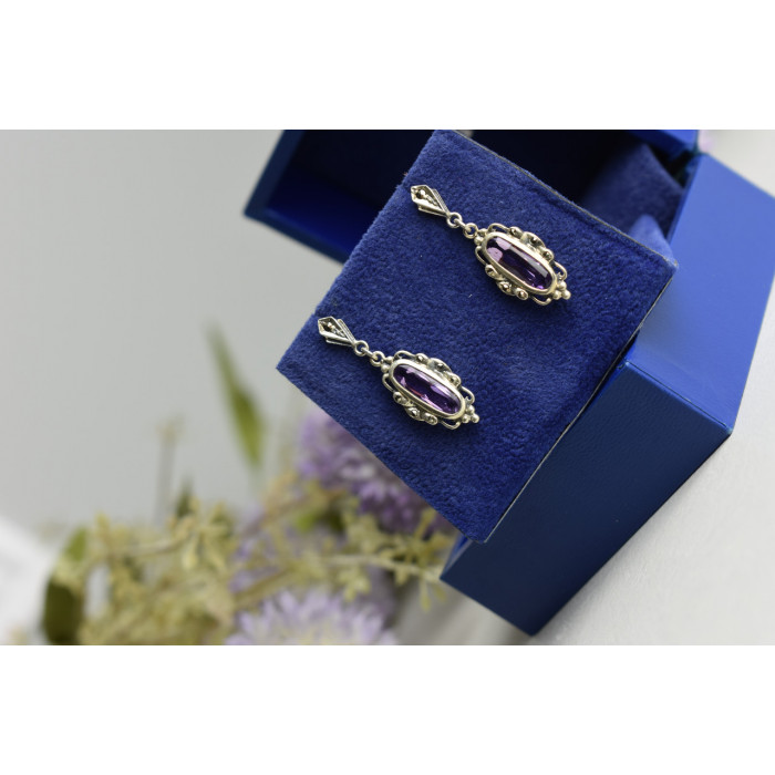 Sky Jewelry Винтажные серебряные серьги-гвоздики с Фиолетовым Турмалином и камнями Морион