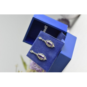 Sky Jewelry Винтажные серебряные серьги-гвоздики с Фиолетовым Турмалином и камнями Морион