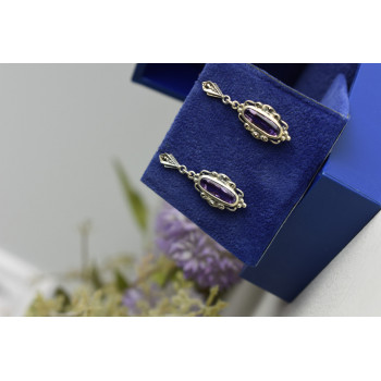 Sky Jewelry Винтажные серебряные серьги-гвоздики с Фиолетовым Турмалином и камнями Морион