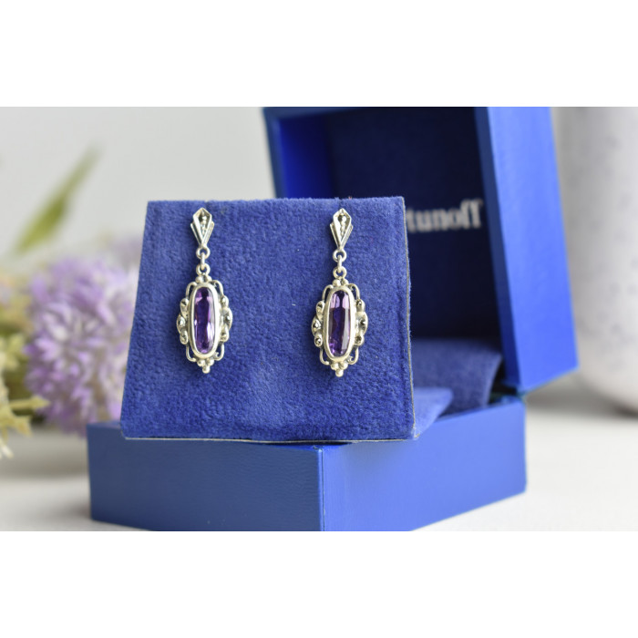 Sky Jewelry Винтажные серебряные серьги-гвоздики с Фиолетовым Турмалином и камнями Морион