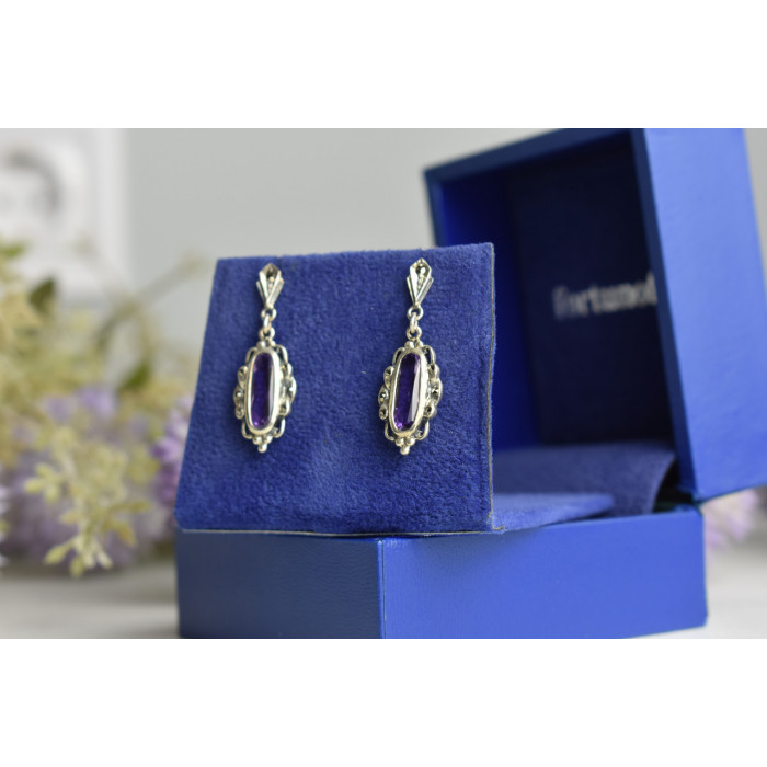 Sky Jewelry Винтажные серебряные серьги-гвоздики с Фиолетовым Турмалином и камнями Морион