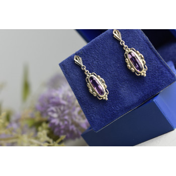 Sky Jewelry Винтажные серебряные серьги-гвоздики с Фиолетовым Турмалином и камнями Морион