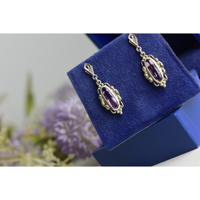 Sky Jewelry Винтажные серебряные серьги-гвоздики с Фиолетовым Турмалином и камнями Морион