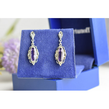 Sky Jewelry Винтажные серебряные серьги-гвоздики с Фиолетовым Турмалином и камнями Морион