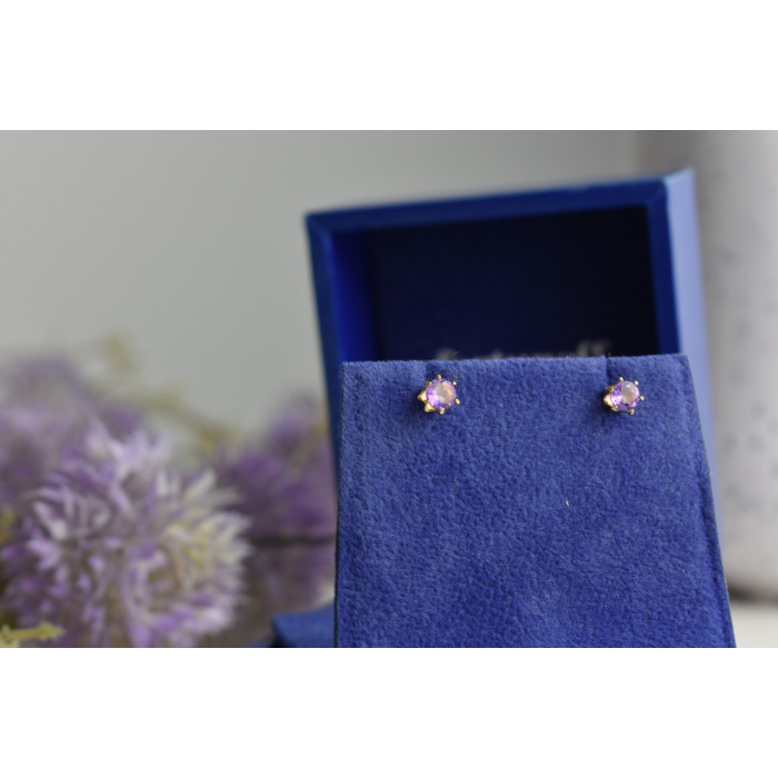 Sky Jewelry Серебряные серьги-гвоздики в позолоте с Фиолетовым Турмалином