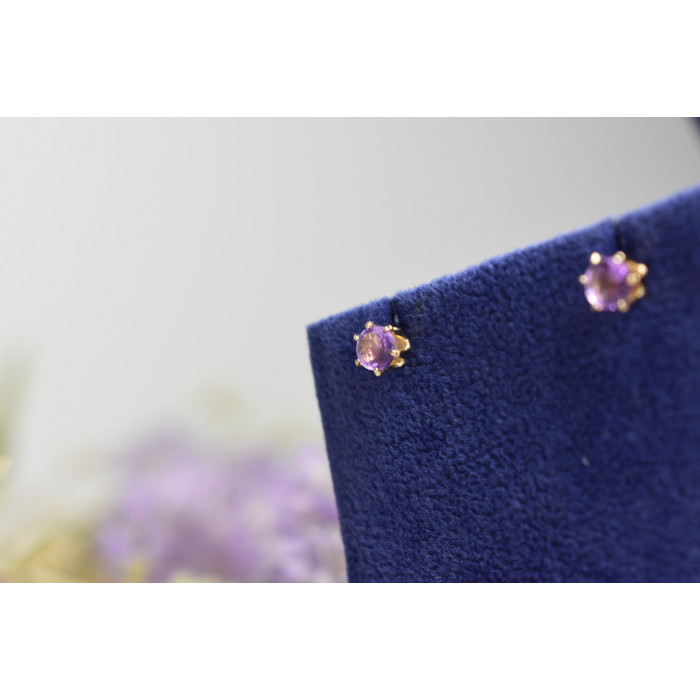 Sky Jewelry Серебряные серьги-гвоздики в позолоте с Фиолетовым Турмалином