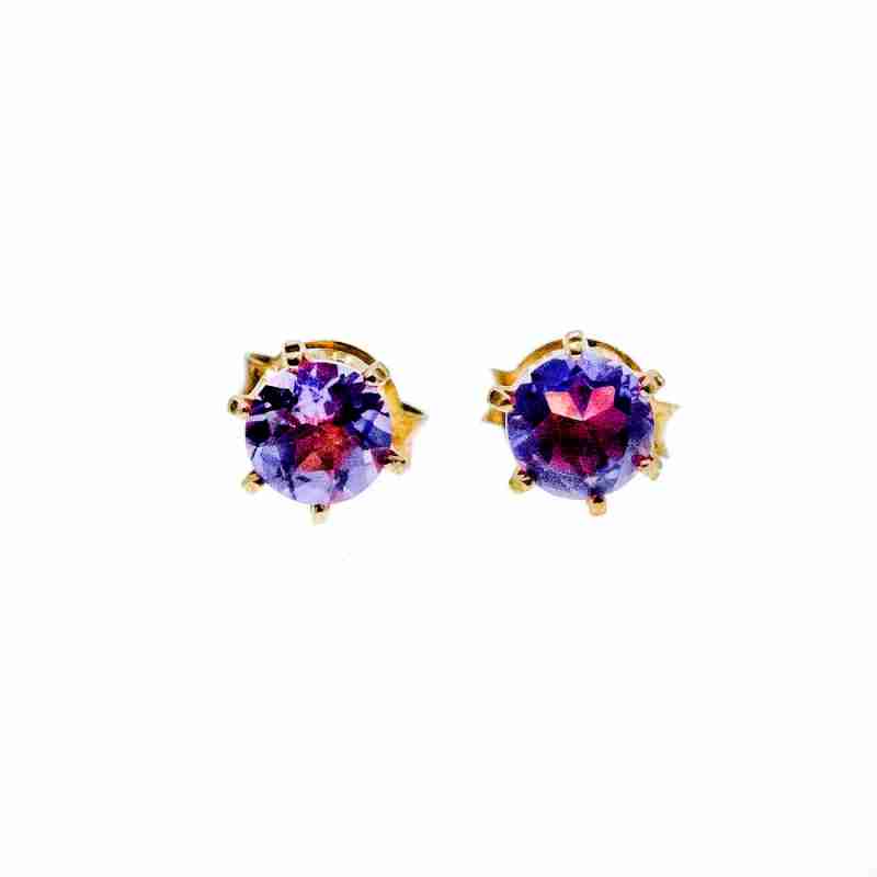Sky Jewelry Серебряные серьги-гвоздики в позолоте с Фиолетовым Турмалином