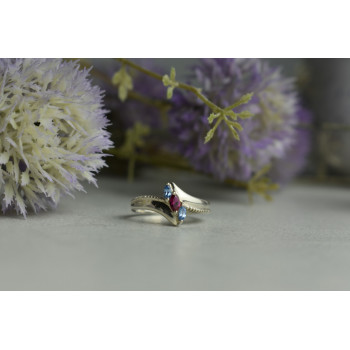 Sky Jewelry Серебряное кольцо 925 пробы с Розовой Шпинелью и Топазами