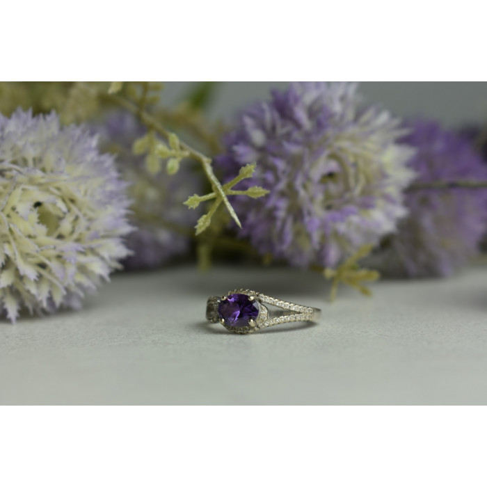 Sky Jewelry Серебряное кольцо с Аметистом и фианитами