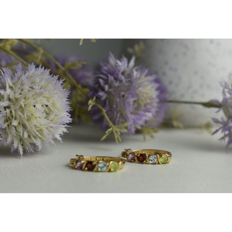 Sky Jewelry Серебряные серьги 925 пробы в позолоте с камнями: Перидот,голубая Шпинель,Гранат,Турмалин