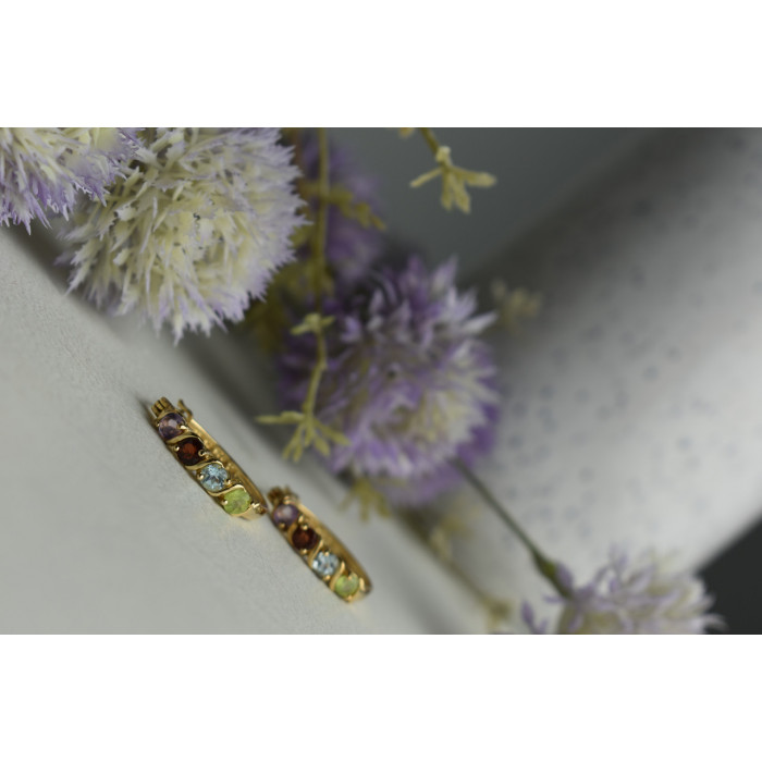 Sky Jewelry Серебряные серьги 925 пробы в позолоте с камнями: Перидот,голубая Шпинель,Гранат,Турмалин