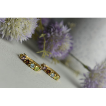 Sky Jewelry Серебряные серьги 925 пробы в позолоте с камнями: Перидот,голубая Шпинель,Гранат,Турмалин