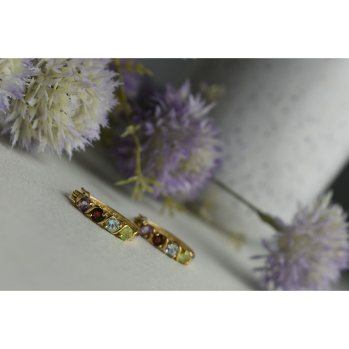 Sky Jewelry Серебряные серьги 925 пробы в позолоте с камнями: Перидот,голубая Шпинель,Гранат,Турмалин