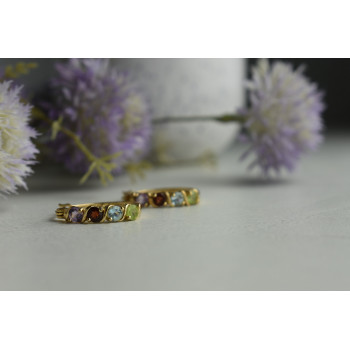 Sky Jewelry Серебряные серьги 925 пробы в позолоте с камнями: Перидот,голубая Шпинель,Гранат,Турмалин