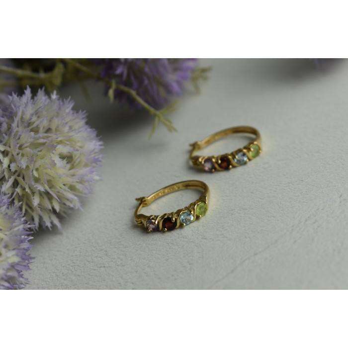 Sky Jewelry Серебряные серьги 925 пробы в позолоте с камнями: Перидот,голубая Шпинель,Гранат,Турмалин