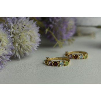 Sky Jewelry Серебряные серьги 925 пробы в позолоте с камнями: Перидот,голубая Шпинель,Гранат,Турмалин