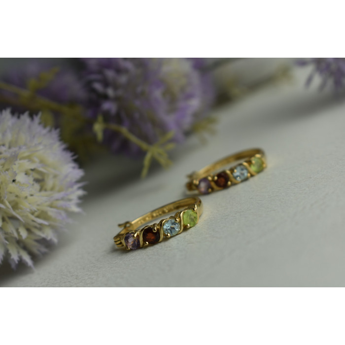 Sky Jewelry Серебряные серьги 925 пробы в позолоте с камнями: Перидот,голубая Шпинель,Гранат,Турмалин