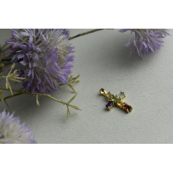 Sky Jewelry Серебряный крестик в позолоте с натуральными камнями