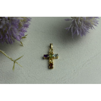 Sky Jewelry Серебряный крестик в позолоте с натуральными камнями