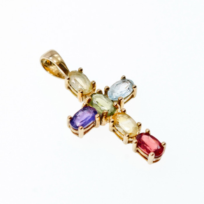 Sky Jewelry Серебряный крестик в позолоте с натуральными камнями